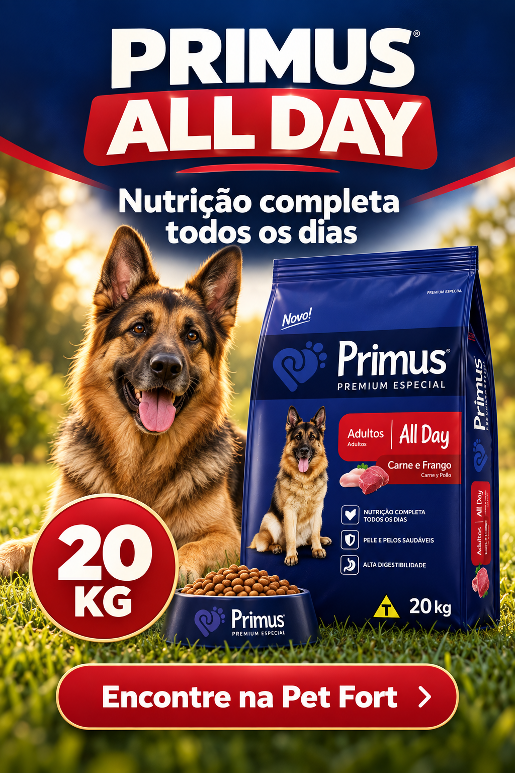 Primus Premium Especial All Day 20 kg, nutrição completa todos os dias